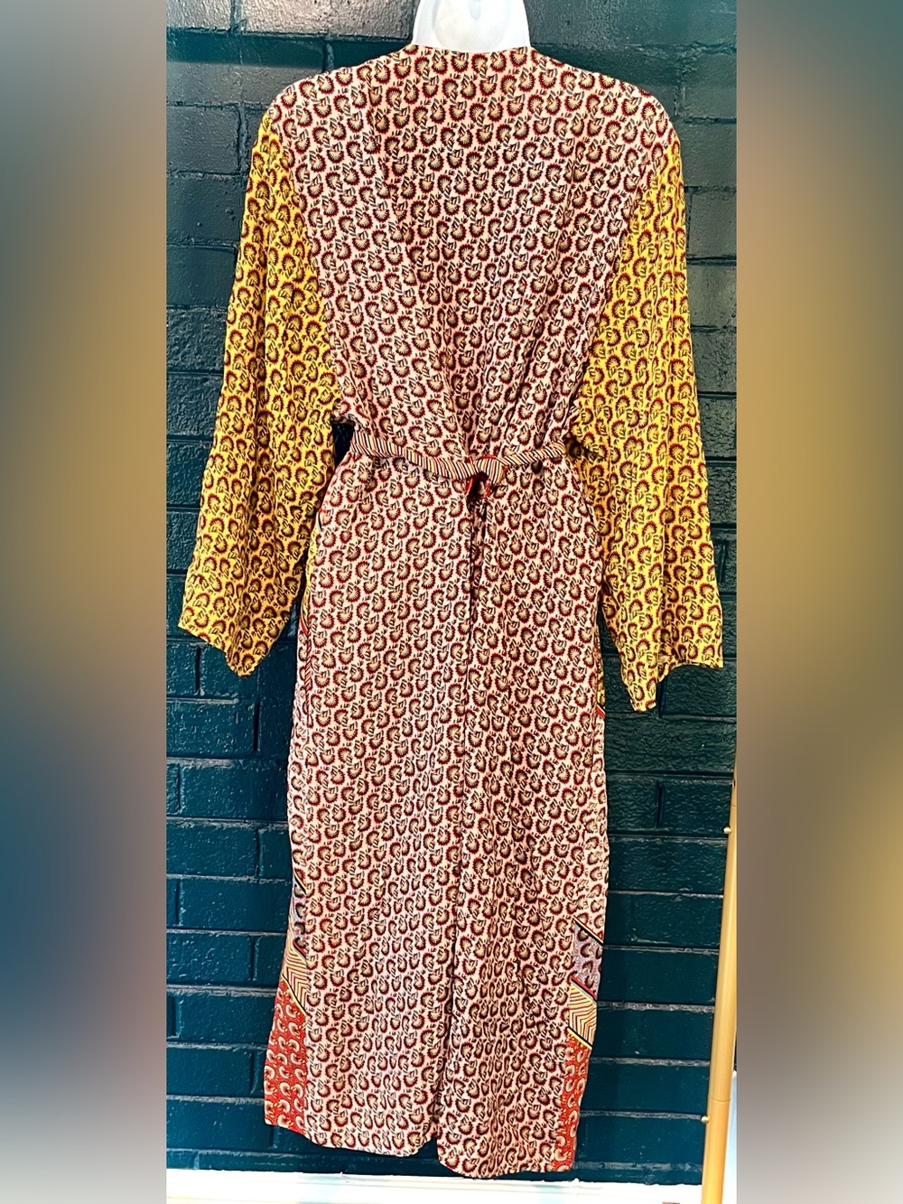 Multi-Pattern Wrap Robe in Yellow & Red - Picture 2 of 2